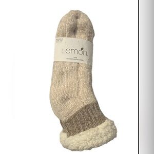 Lemon Warm Knit Bootie Slippers in Cream and Tan